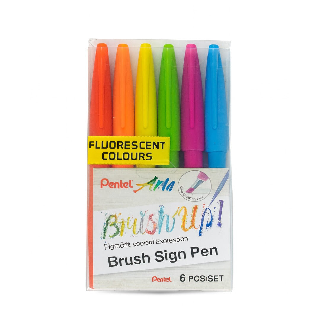 Pentel Water Based Brush Sign Pen(Pack of 6)