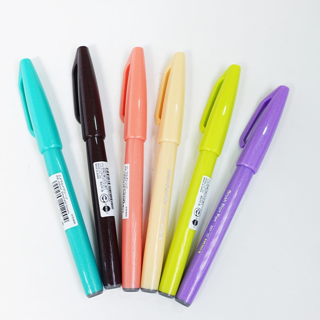 Pentel Water Based Brush Sign Pen(Pack of 6)
