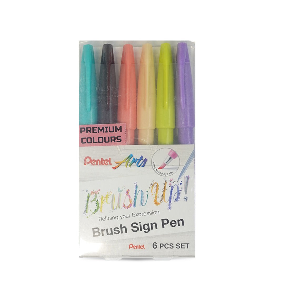 Pentel Water Based Brush Sign Pen(Pack of 6)