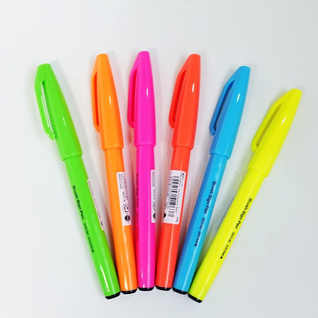Pentel Water Based Brush Sign Pen(Pack of 6)