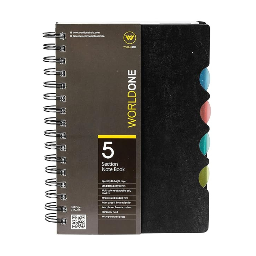 Worldone 5 Section A5 Wiro Ruled Notebook