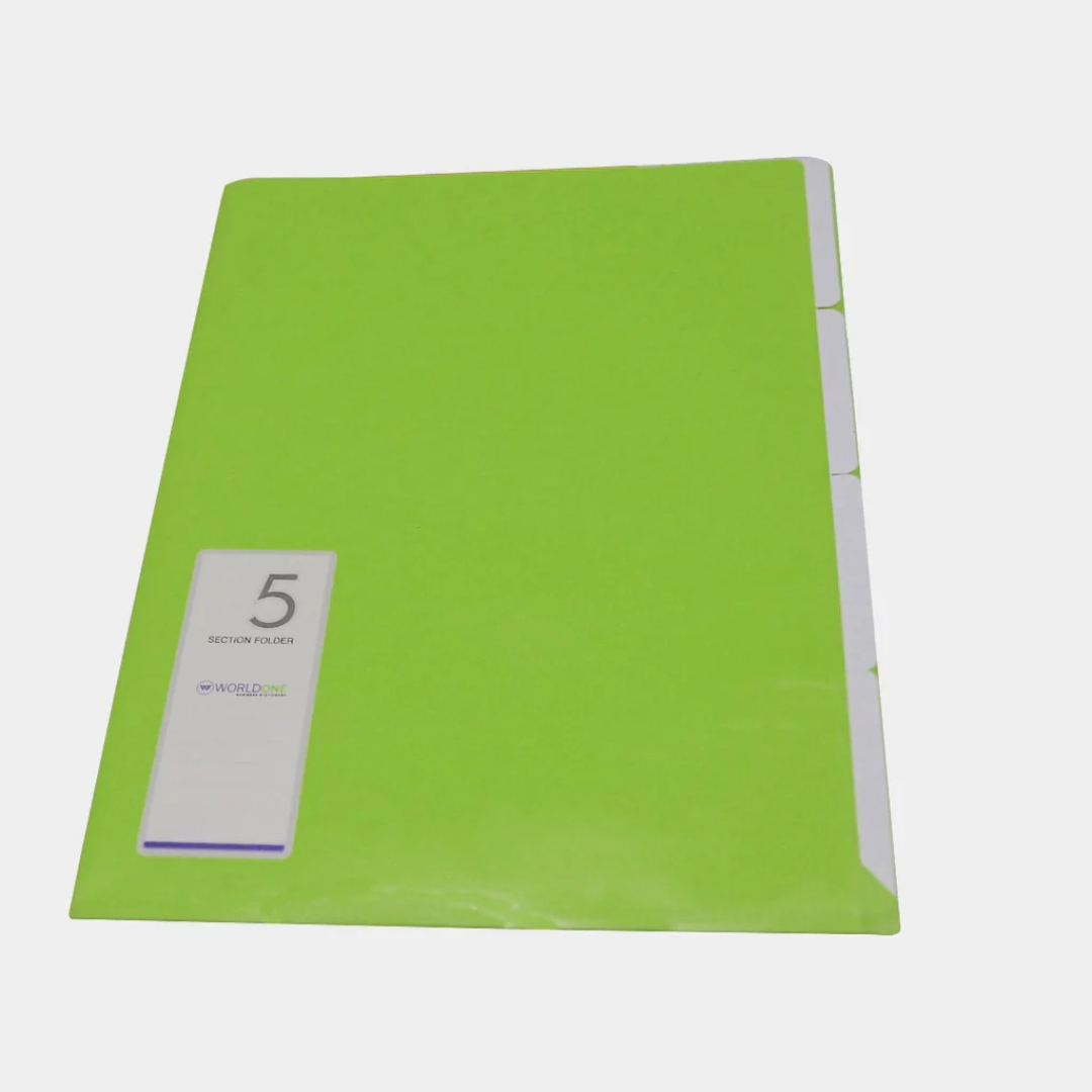 Worldone Plastic 5 Section Multicolor Folder Pack of 8