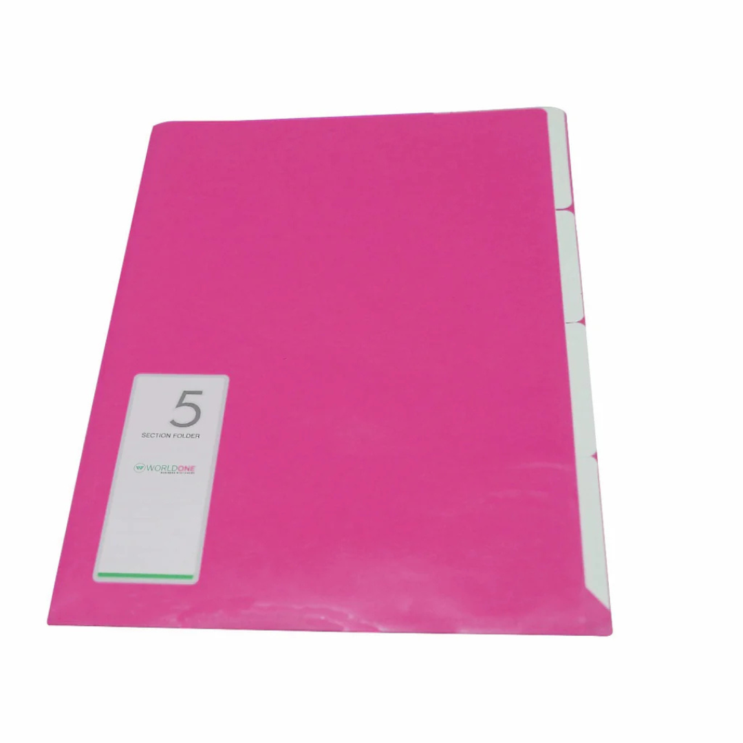 Worldone Plastic 5 Section Multicolor Folder Pack of 8