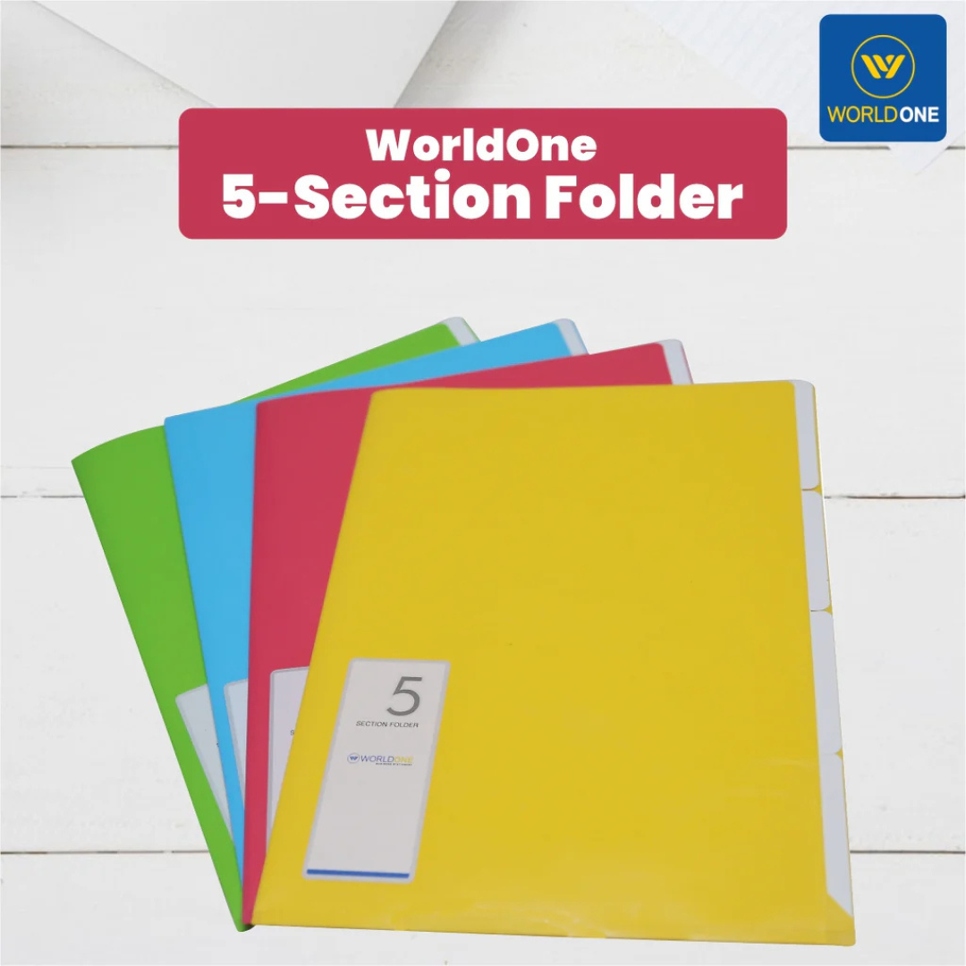 Worldone Plastic 5 Section Multicolor Folder Pack of 8