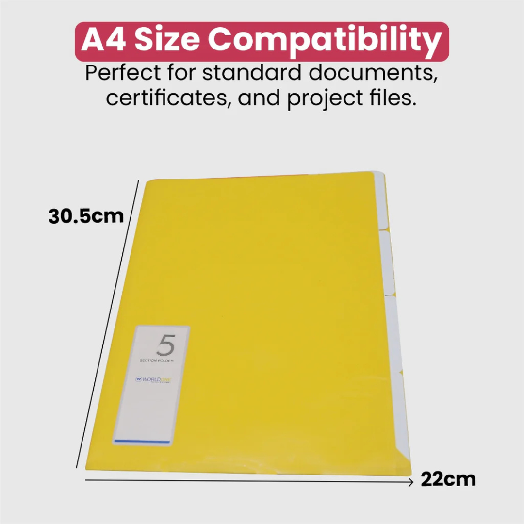 Worldone Plastic 5 Section Multicolor Folder Pack of 8