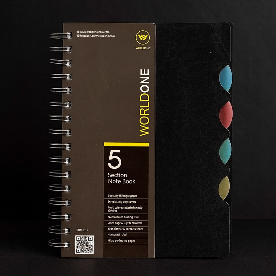Worldone 5 Section A5 Wiro Ruled Notebook