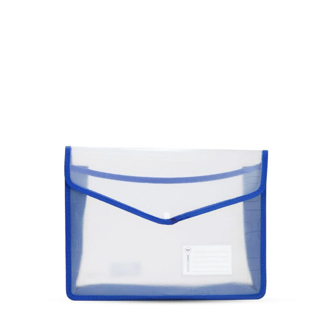 Worldone Flexi Document Case Button Folder Transparent Blue