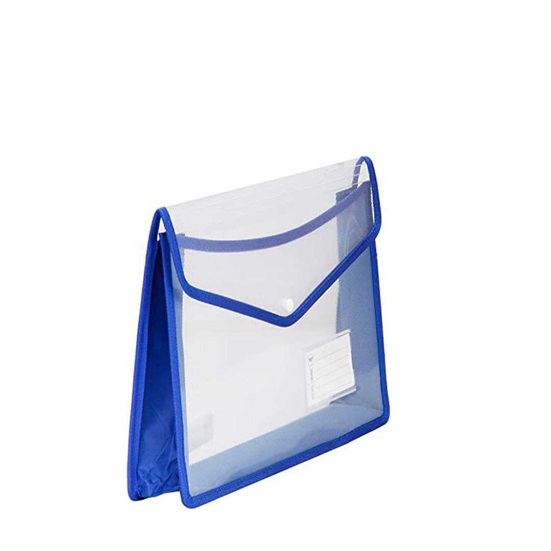 Worldone Flexi Document Case Button Folder Transparent Blue