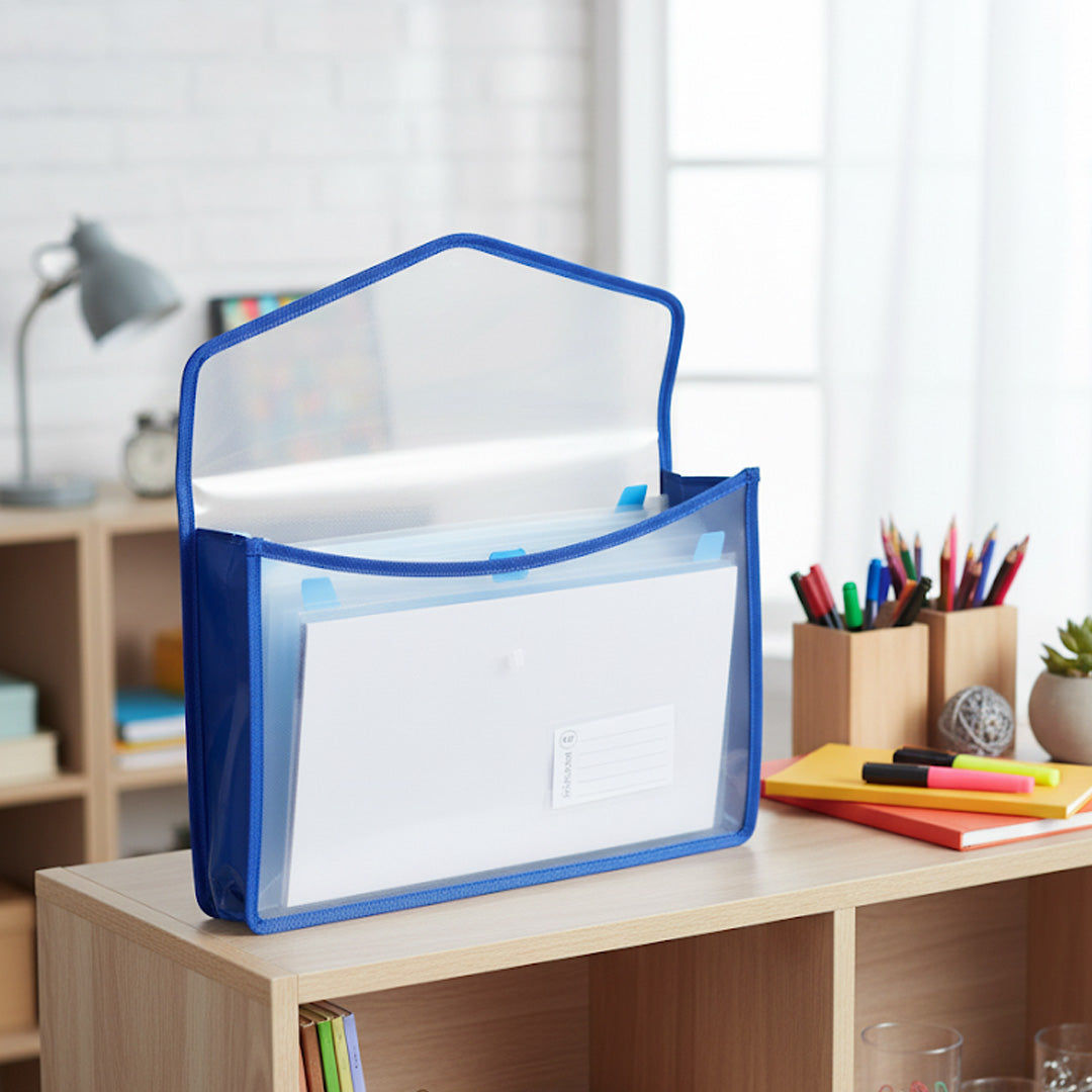 Worldone Flexi Document Case Button Folder Transparent Blue