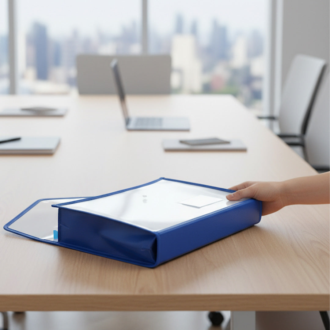 Worldone Flexi Document Case Button Folder Transparent Blue