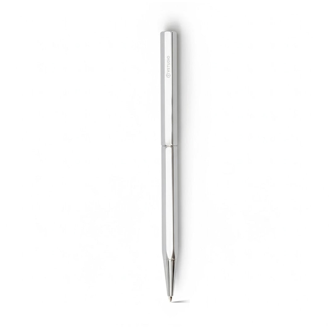 Ystudio Classic Revolve Spring Shiny Silver Ballpoint Pen