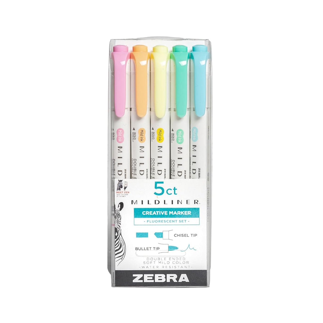 Zebra Mildliner Dual-Tip Brush Pen Set x 5