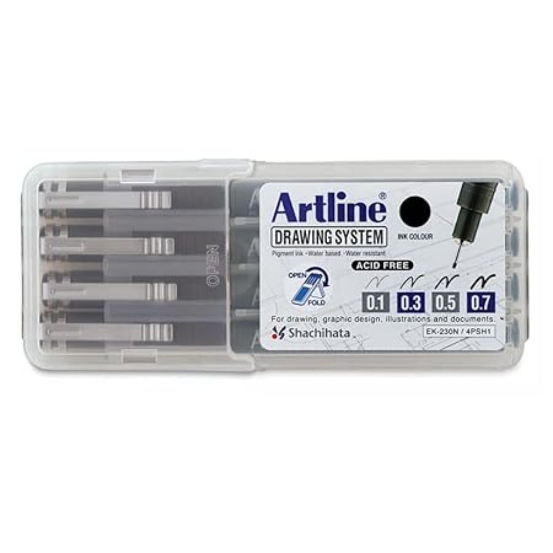 Artline Drawing System 0.1, 0.3, 0.5, 0.7mm Fineliners Pen Pack of 4 - SCOOBOO - EK - 230N/4PSH1 - Fineliners