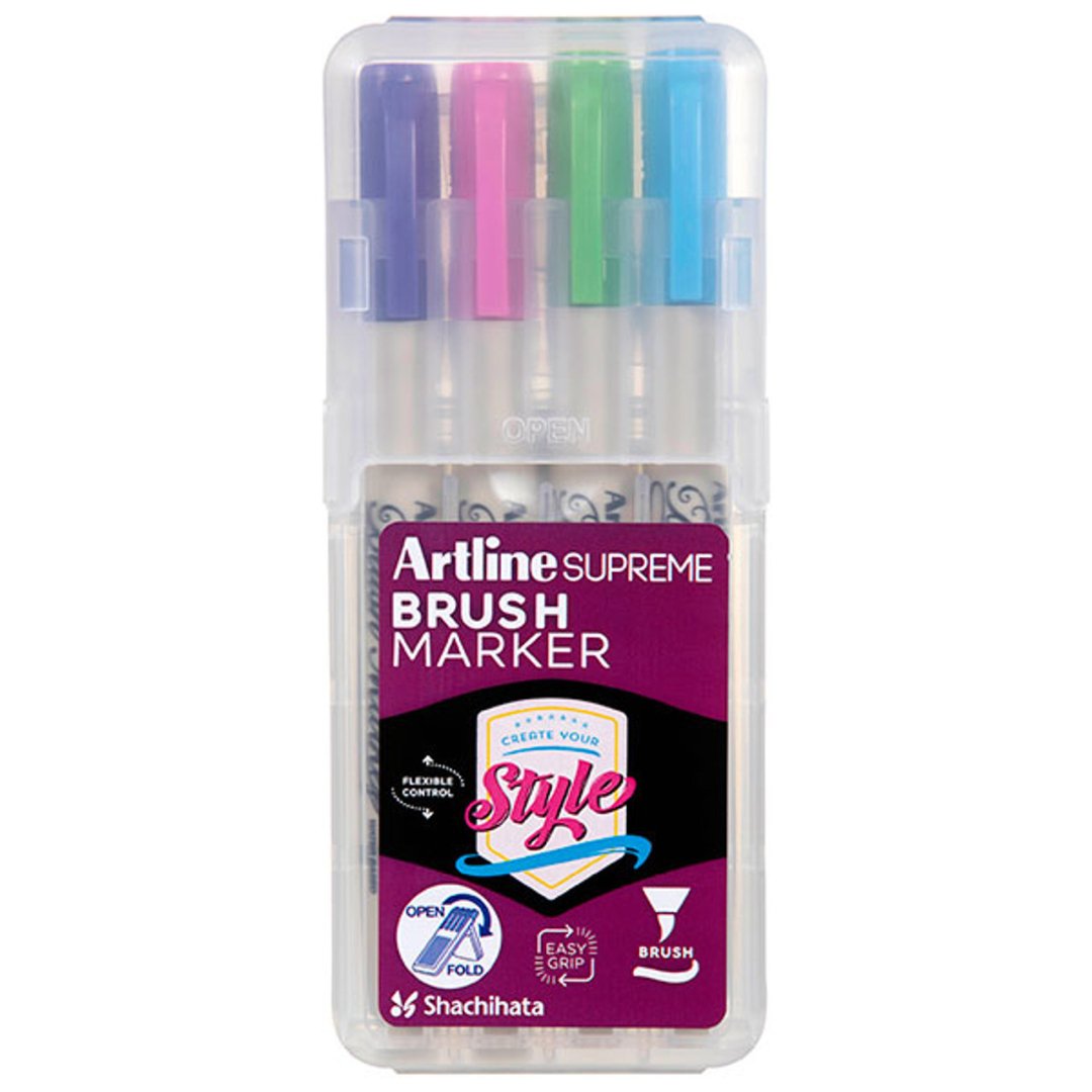 Artline Supreme Brush Marker Assorted Pack Of 4 - SCOOBOO - EPF - F/4PSV2 - Brush Pens