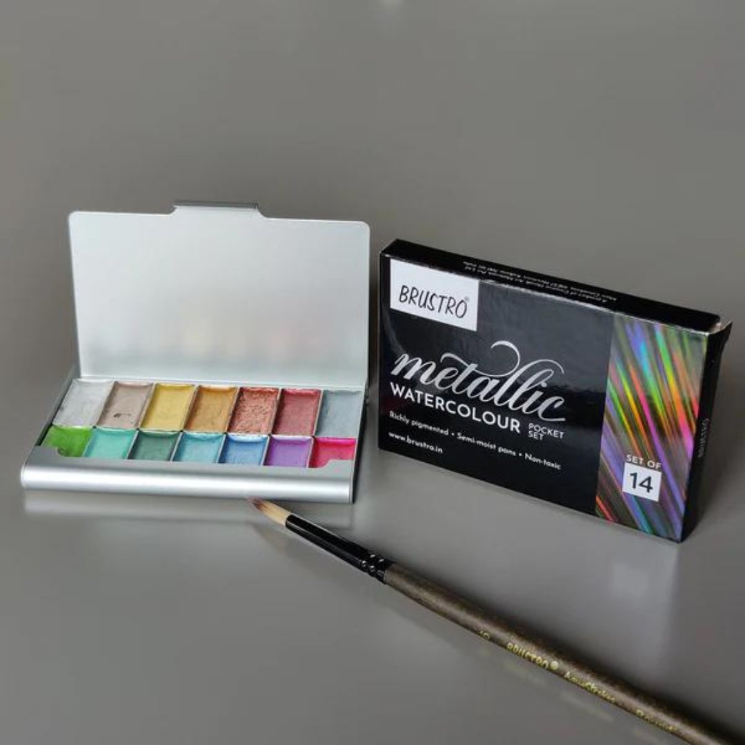 Brustro Metallic Watercolour Pocket Set Of 14 - SCOOBOO - BRMWCPS14 - Water Colors