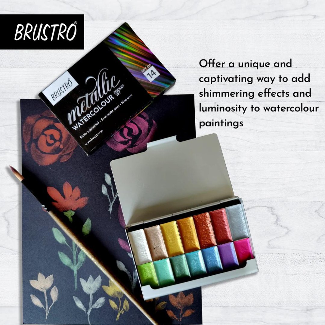 Brustro Metallic Watercolour Pocket Set Of 14 - SCOOBOO - BRMWCPS14 - Water Colors