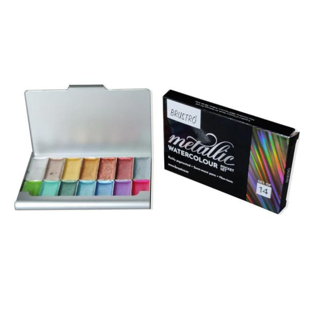 Brustro Metallic Watercolour Pocket Set Of 14 - SCOOBOO - BRMWCPS14 - Water Colors