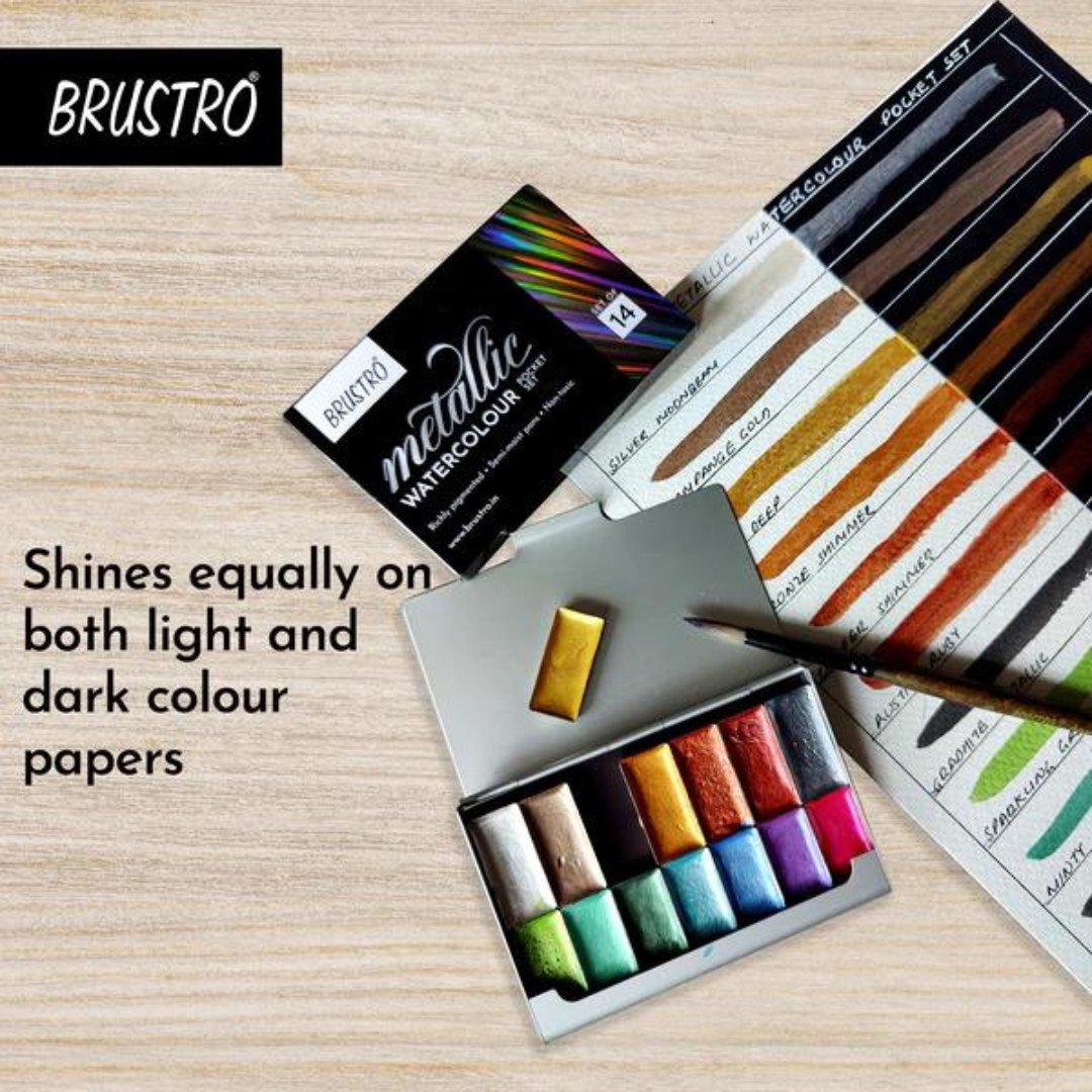 Brustro Metallic Watercolour Pocket Set Of 14 - SCOOBOO - BRMWCPS14 - Water Colors