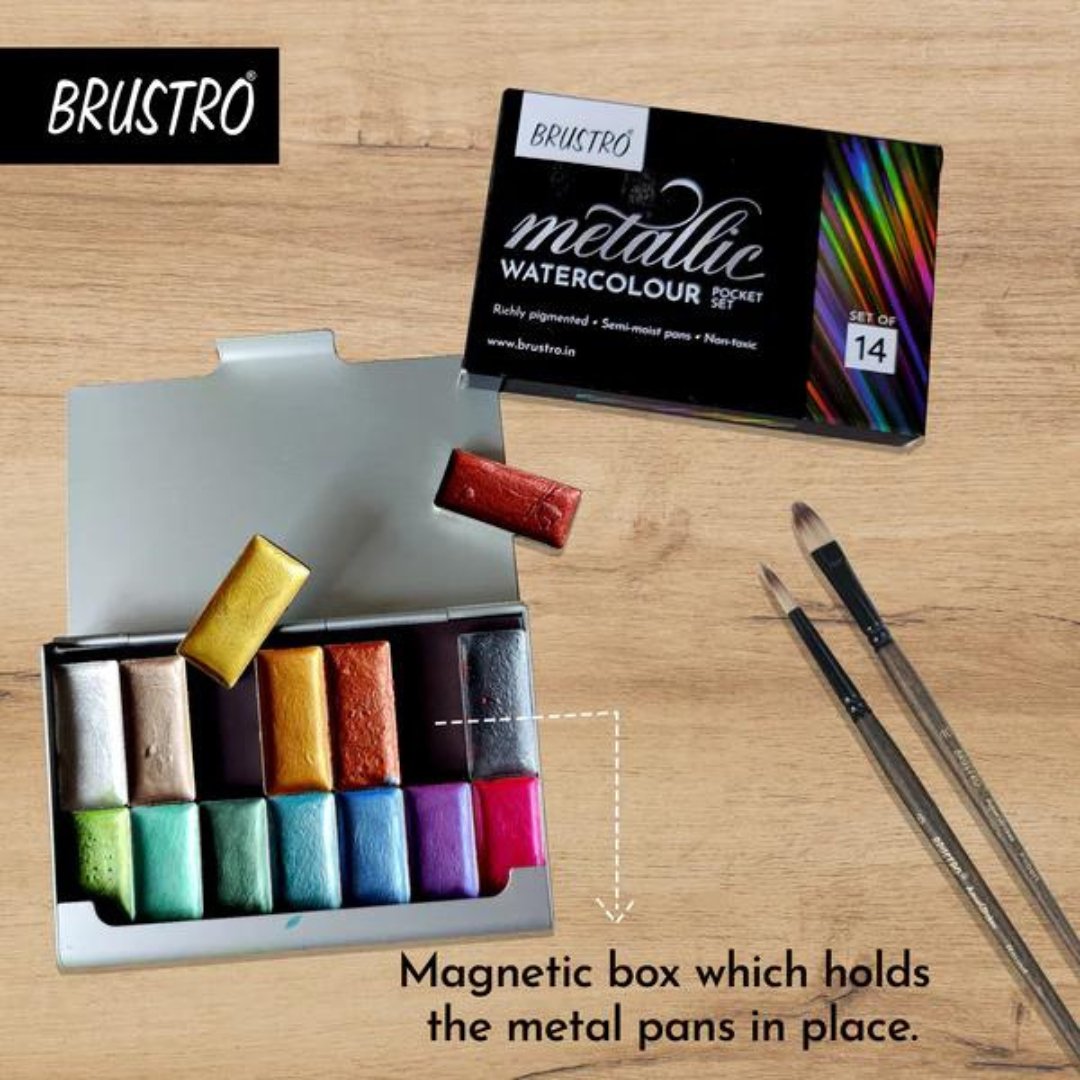 Brustro Metallic Watercolour Pocket Set Of 14 - SCOOBOO - BRMWCPS14 - Water Colors