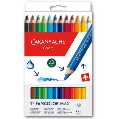 Caran Dache Fancolor Maxi Watercolor Pencils 12 Shades - SCOOBOO - 498.712 - Watercolour Pencils