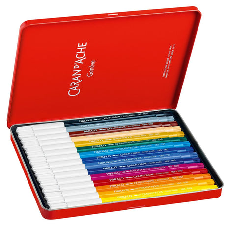 Caran D'ache Fibralo Metal Box 15 Colours Tipped - SCOOBOO - 185.315 - Brush Pens