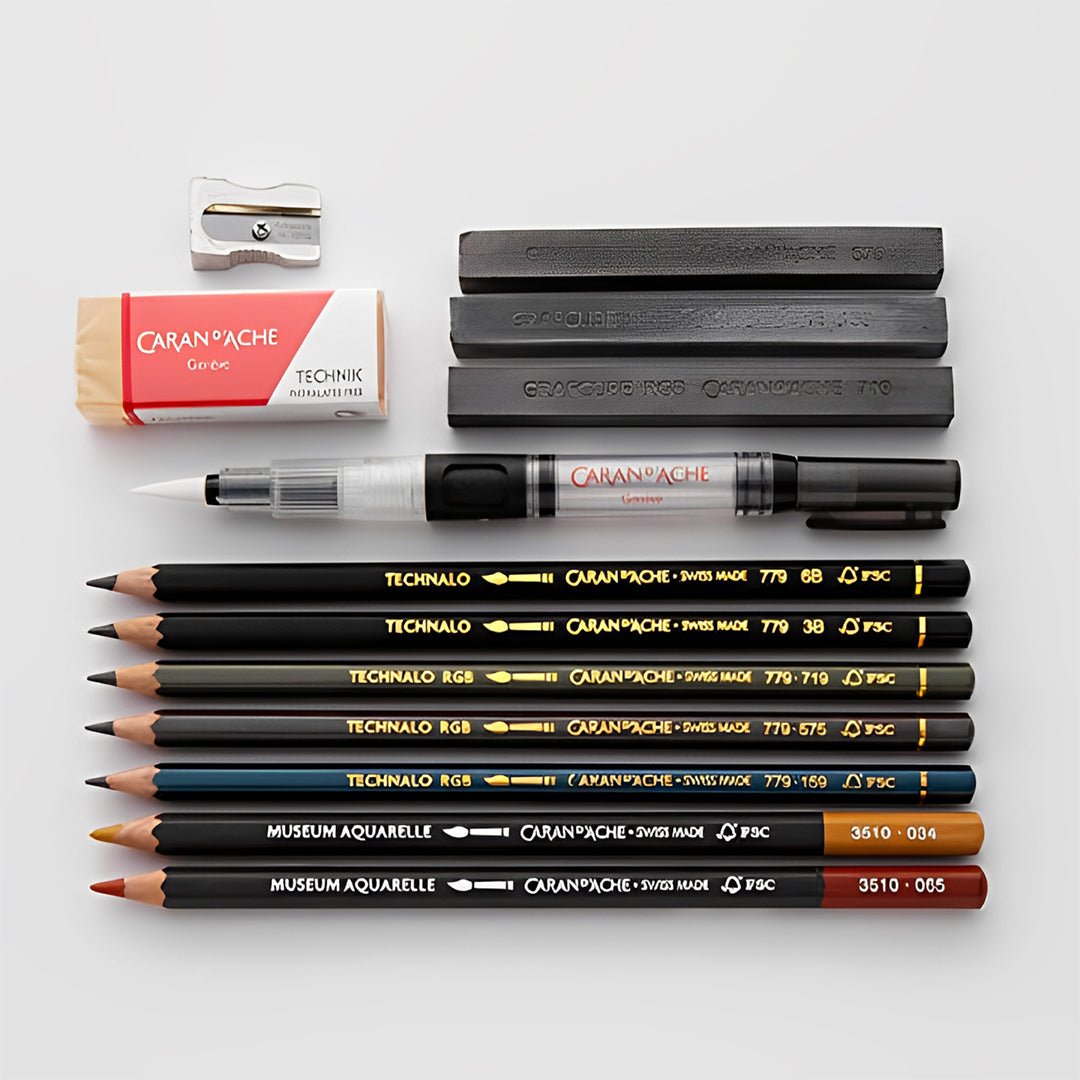 Caran d'ache Multi Technique Sketching Set - 11 PCS - SCOOBOO - 775.311 - Water Soluble Graphite Pencil