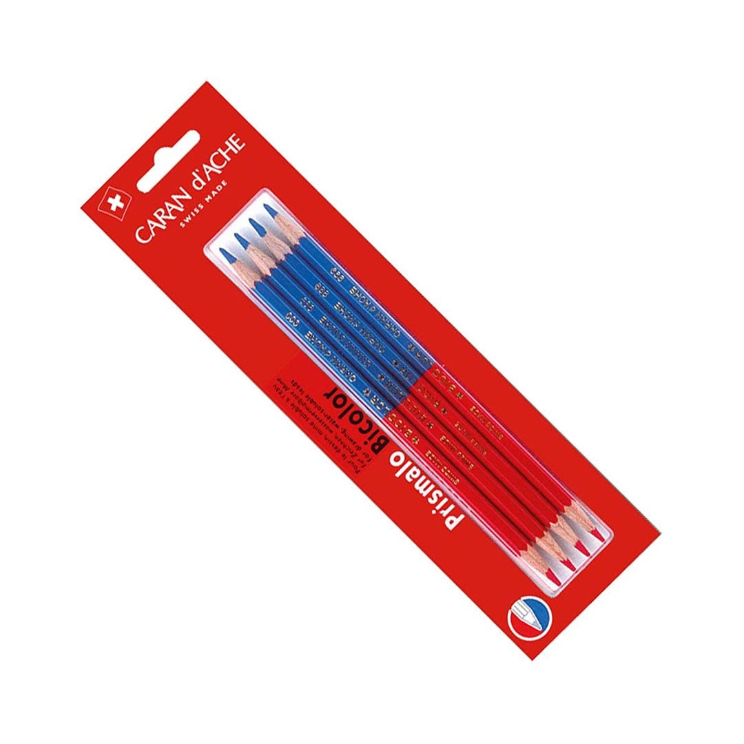 Caran d'ache Prismalo Bicolor Pencil - 4 Pc Blue and Red Blister Pack - SCOOBOO - 999.304 - Coloured Pencils