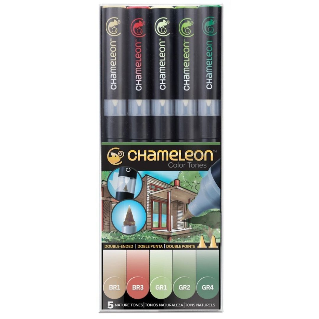 Chameleon Dual Tip Brush Pen Set- Pack of 5 - SCOOBOO - CT0514 - Brush Pens