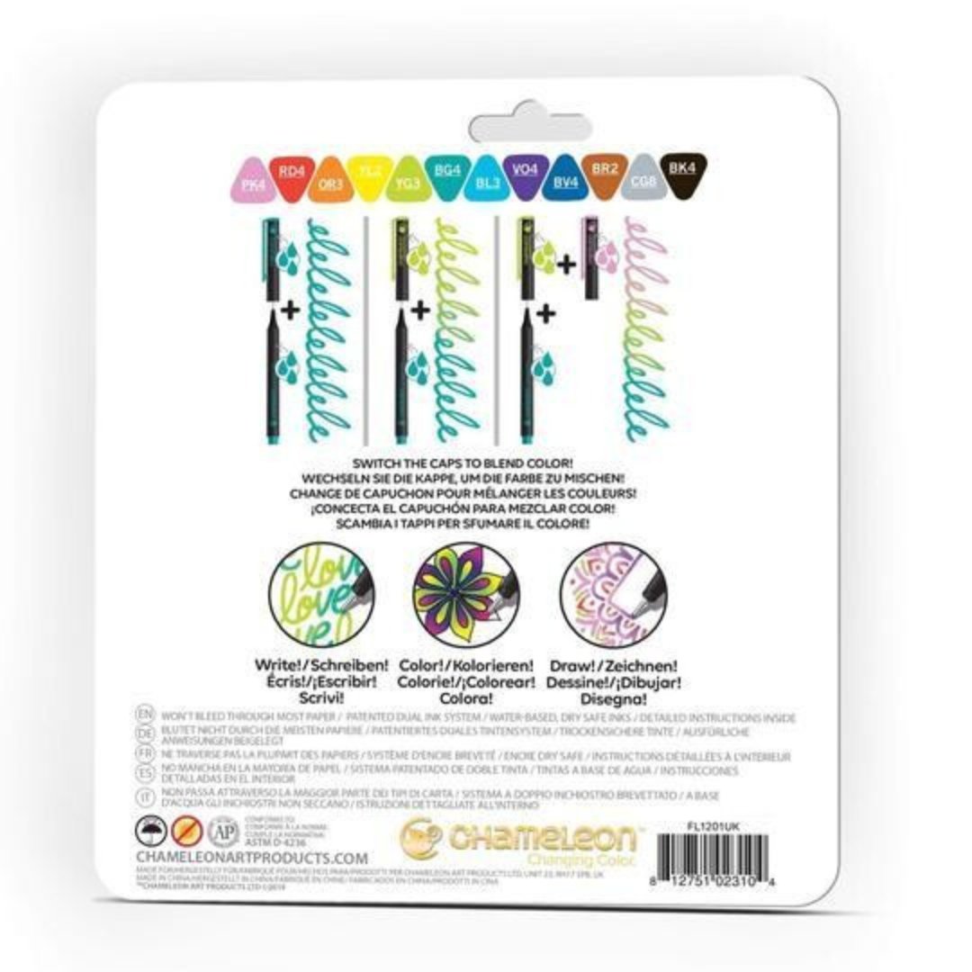 Chameleon Fineliners 12 pack Bright Colors - SCOOBOO - Fineliner