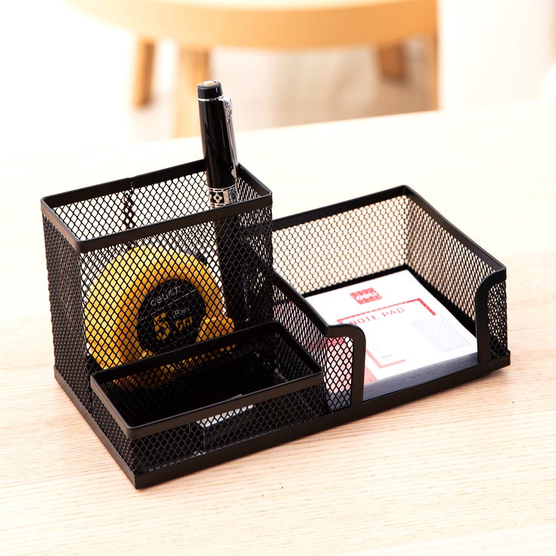 Deli W9175 Mesh Desk Organizer 3 Compartment (Black, Pack of 1) - SCOOBOO - 9175 - Desk Organizer