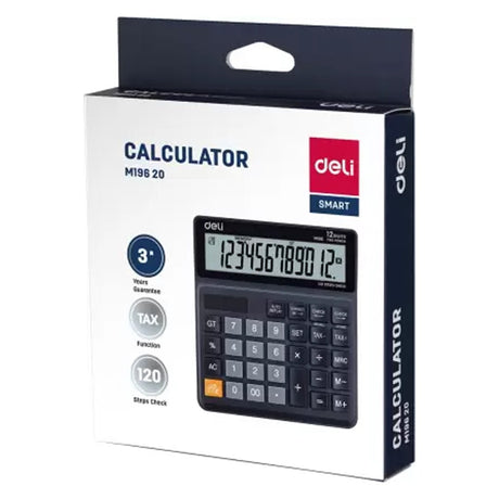 Deli WM19620 Smart Series Desktop Basic Calculator with Tax & GT Keys 12 Digit, 120 Step Check, Black - SCOOBOO - M19620 - Calculator