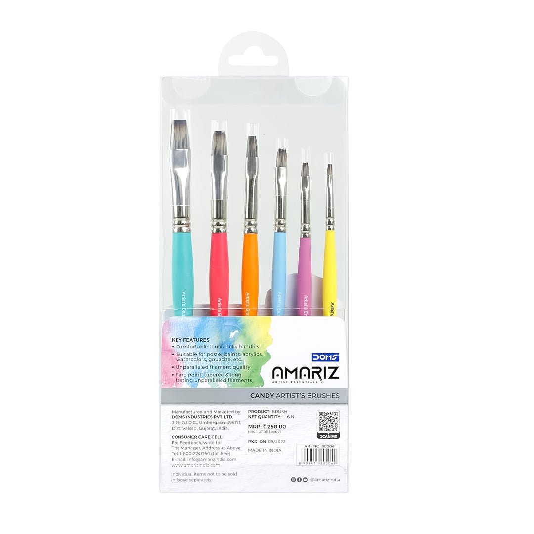 DOMS Amariz Candy Artist's 6 Flat Brushes - SCOOBOO - 80004 - Paint Brushes