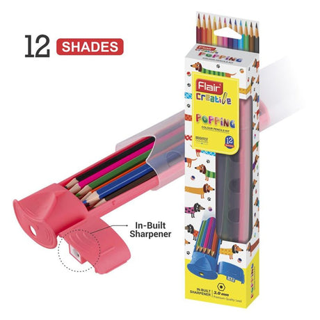 Flair Creative Series Popping Colour Pencils Kit - 12 shades - SCOOBOO - FCCP - 04 - Coloured Pencils