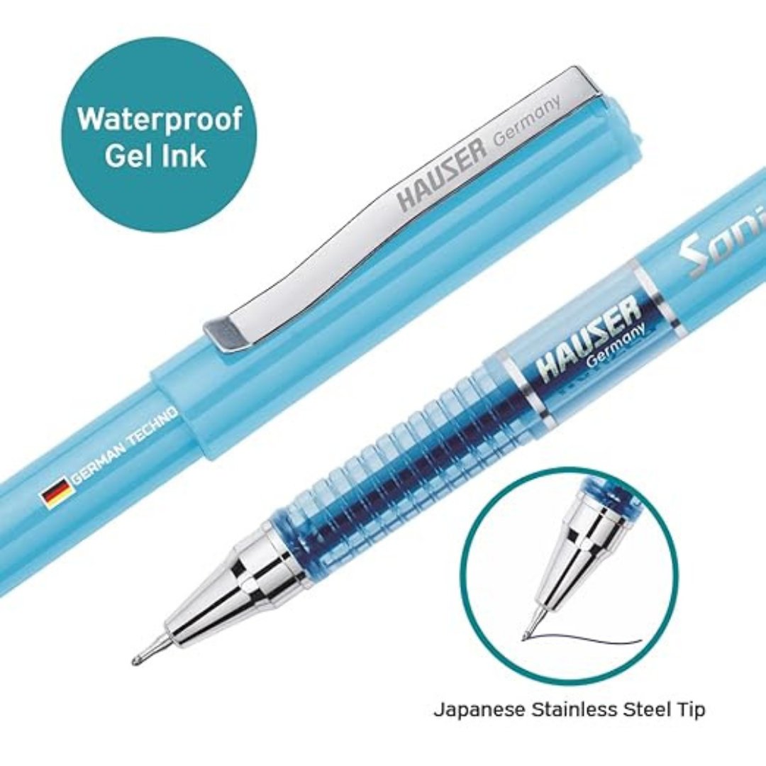 Hauser Sonic Waterproof Ink Gel Pen - Pack of 10 - SCOOBOO - Gel Pens