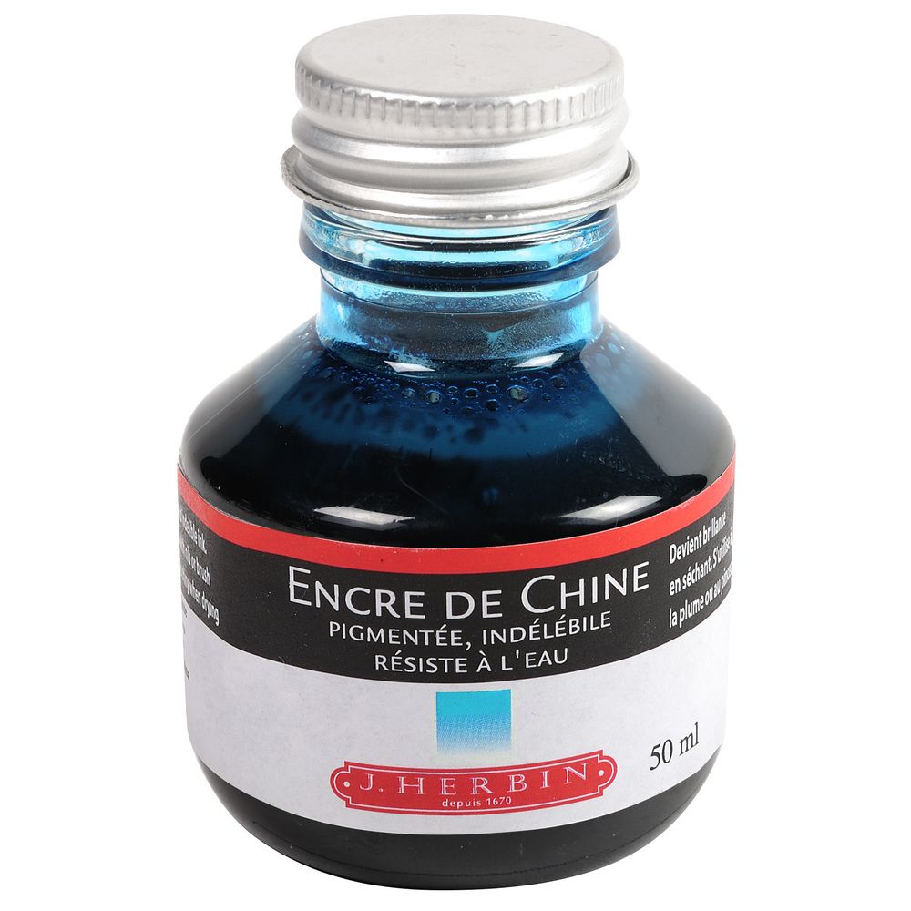 Herbin Indian Ink Bottle (Turquoise - 50ML) 11210T - SCOOBOO - HB_IND_INKBTL_TURQ_50ML_11210T - Ink Bottle