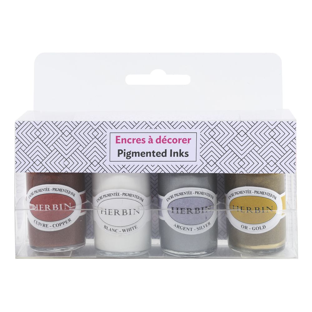 Herbin Pigmented Ink Bottle (15ML - Set of 4) 11704T - SCOOBOO - HB_PGMT_INKBTL_15ML_ST4_11704T - Ink Bottle