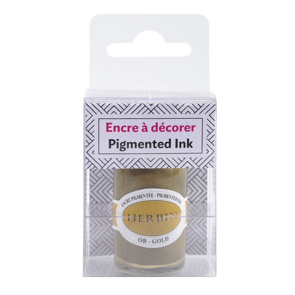 Herbin Pigmented Ink Bottle (Gold - 15ML) 12504T - SCOOBOO - HB_PGMT_INKBTL_GLD_15ML_12504T - Ink Bottle