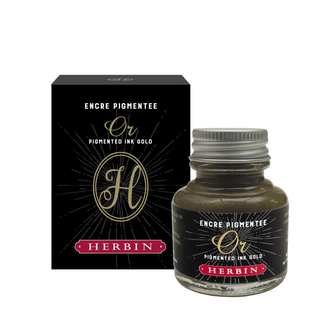 Herbin Pigmented Ink Bottle (Gold - 30ML) 13504T - SCOOBOO - HB_PGMT_INKBTL_GLD_30ML_13504T - Ink Bottle