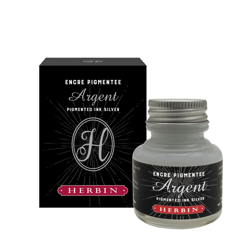 Herbin Pigmented Ink Bottle (Silver - 30ML) 13505T - SCOOBOO - HB_PGMT_INKBTL_SLV_30ML_13505T - Ink Bottle