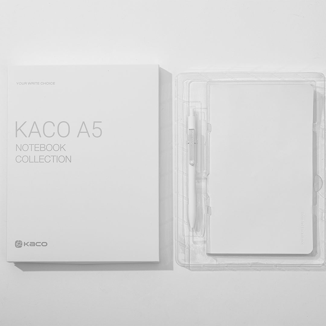 Kaco A5 PU Notebook with Midot Gel Pen Set - SCOOBOO - Kaco A5 Simple Notebook Set White - Ruled