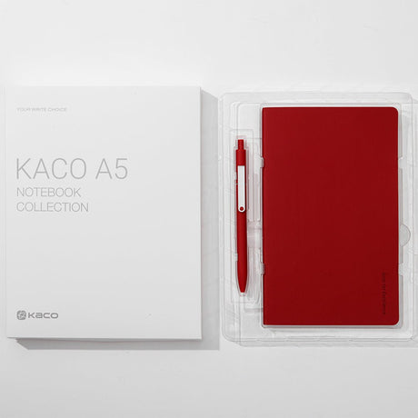 Kaco A5 PU Notebook with Midot Gel Pen Set - SCOOBOO - Kaco A5 Simple Notebook Set Red - Ruled
