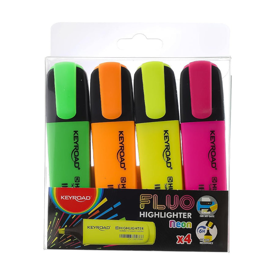 Keyroad Fluo Neon Highlighter Pack Of 4 - SCOOBOO - KR972163 - Highlighter