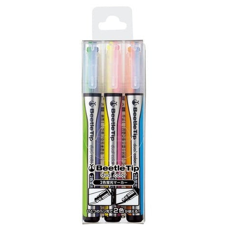 Kokuyo Beetle Tip Dual Color Fluorescent Marker 3 - 6 Colors - SCOOBOO - PML303 - 3S - Permanent Marker