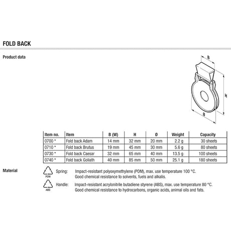 Laurel Binderklip Adam Fold Back Clip 14/30 mm - Pack of 6 - SCOOBOO - 0705 - 95 - Paperclips, Fasteners & Rubber bands