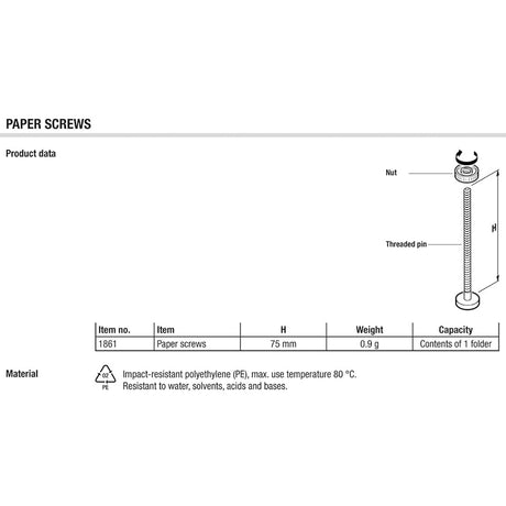 Laurel Filing Paper Screws Black 75 mm - SCOOBOO - 1864 - 11 - Paperclips, Fasteners & Rubber bands