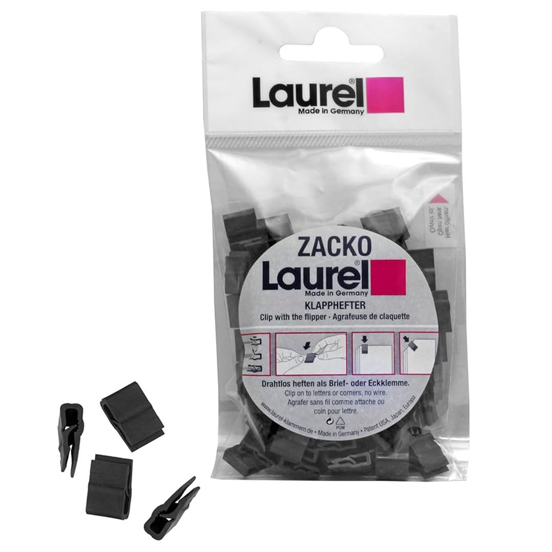 Laurel Letter Corner Clip Zacko Black 14 mm - Pack of 100 - SCOOBOO - 2842 - 11 - Paperclips, Fasteners & Rubber bands