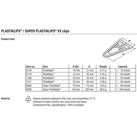 Laurel PlastiClips PaperClips Black 75 Pieces 60 mm - SCOOBOO - 1313 - 11 - Paperclips, Fasteners & Rubber bands