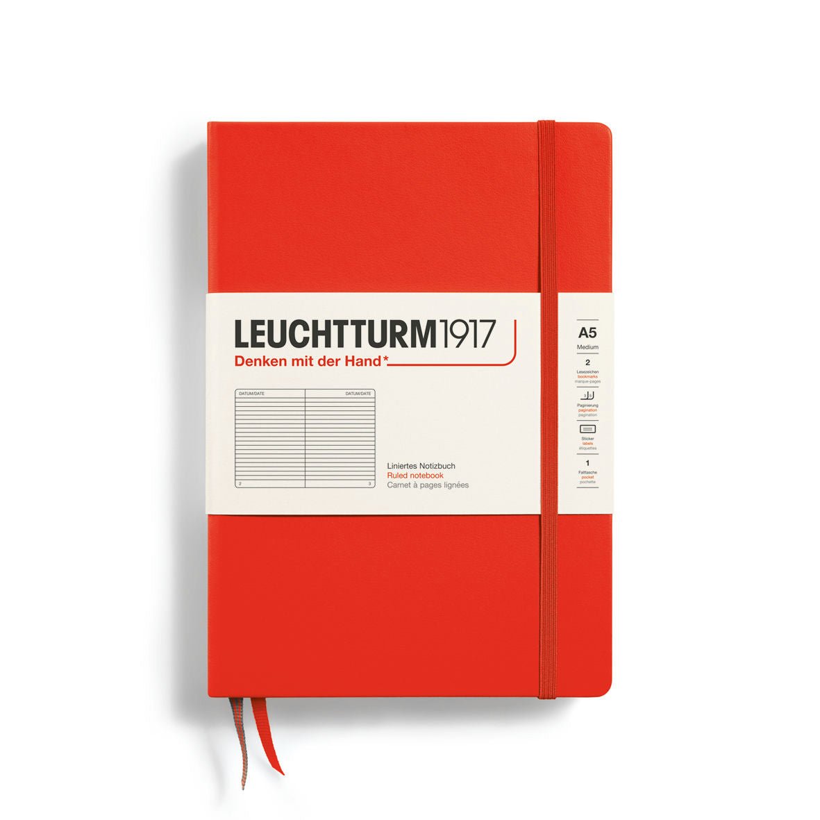 Leuchtturm Lobster Medium Hardcover Red Notebook A5 - SCOOBOO - 369785 - Ruled