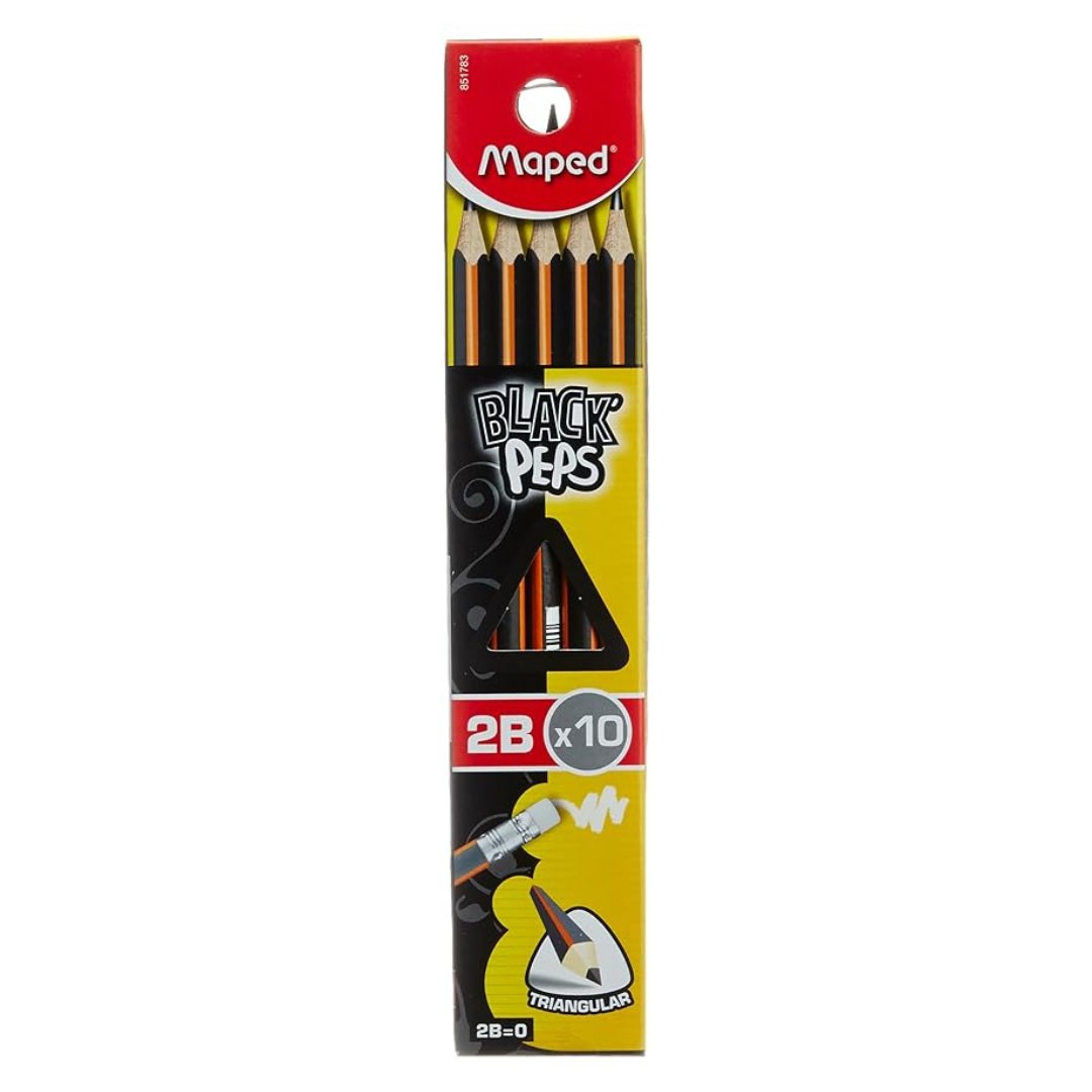 Maped Black Peps 2B Triangular Pencils- Pack of 10 - SCOOBOO - 850003 - Pencils