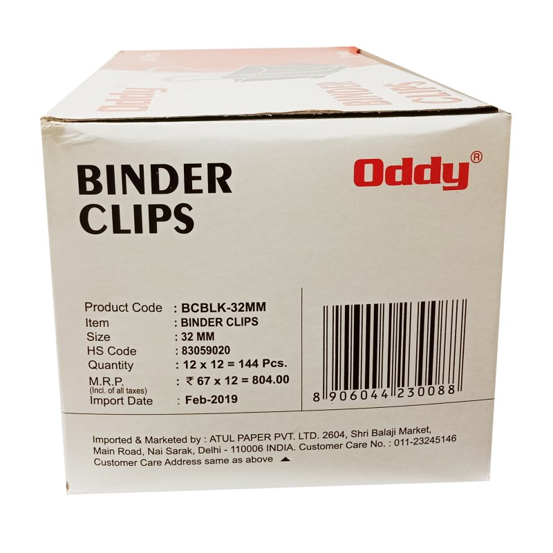 Oddy Binder Clips 12 Pcs Pack - SCOOBOO - BCBLK32 - Paperclips, Fasteners & Rubber bands